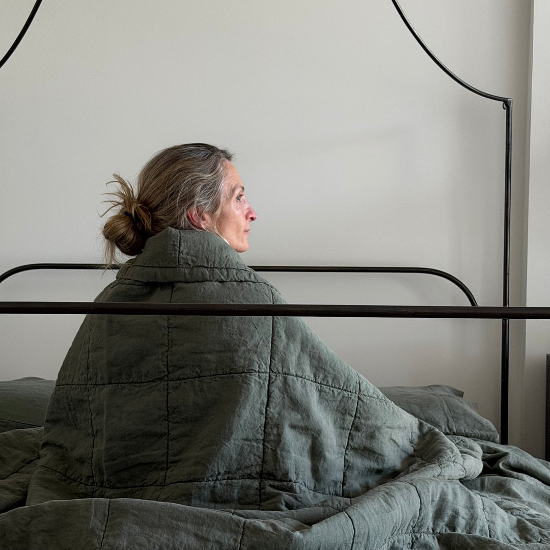 Sage Quilted Linen Coverlet