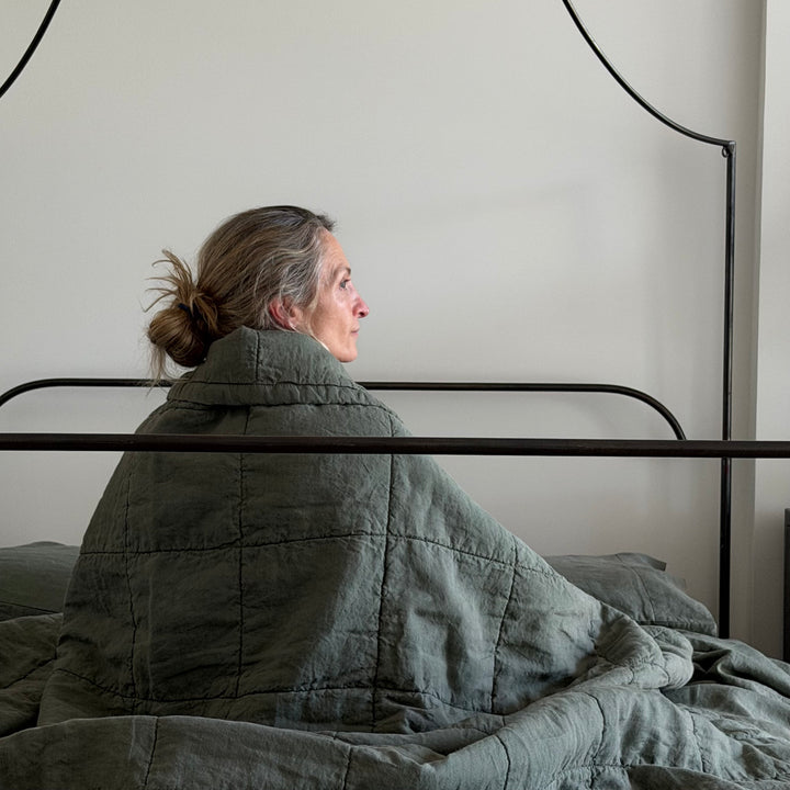 Sage Quilted Linen Coverlet