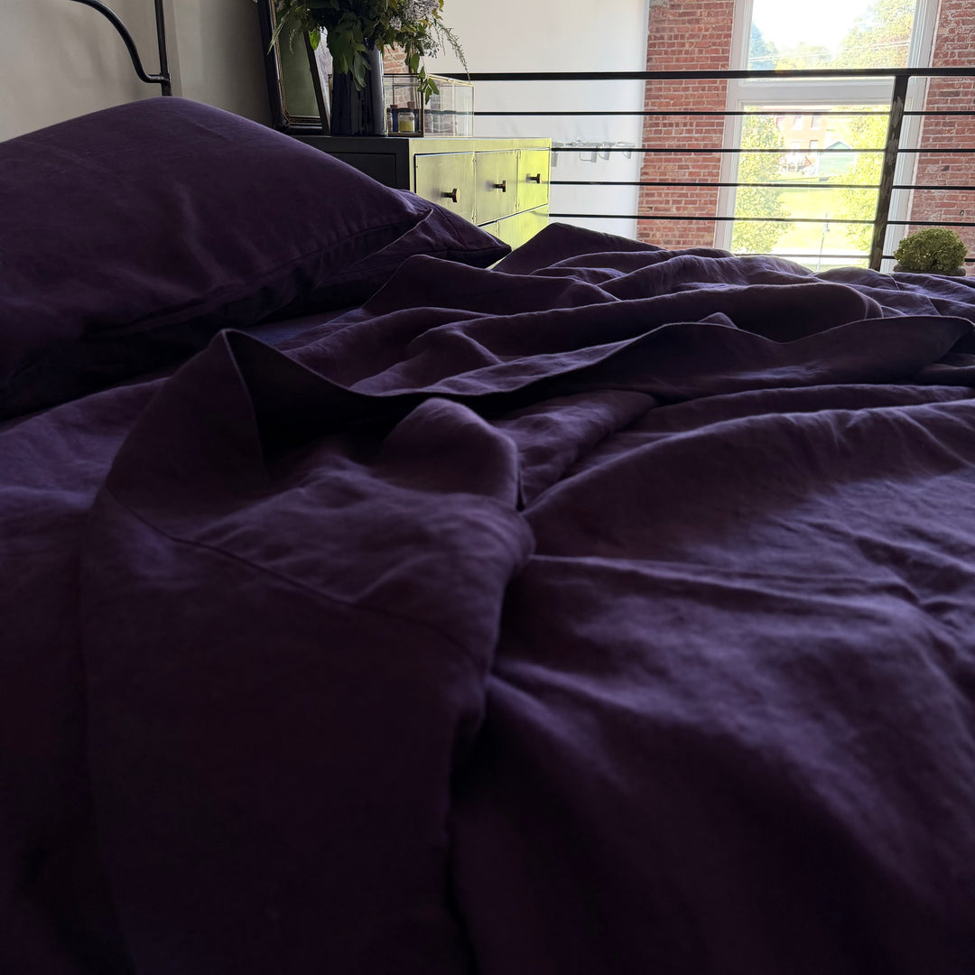 Aubergine Linen Sheet Set