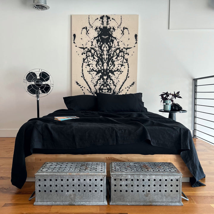 black 100% linen sheet set