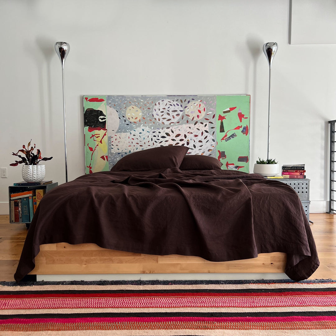 Espresso 100% linen flat sheet set