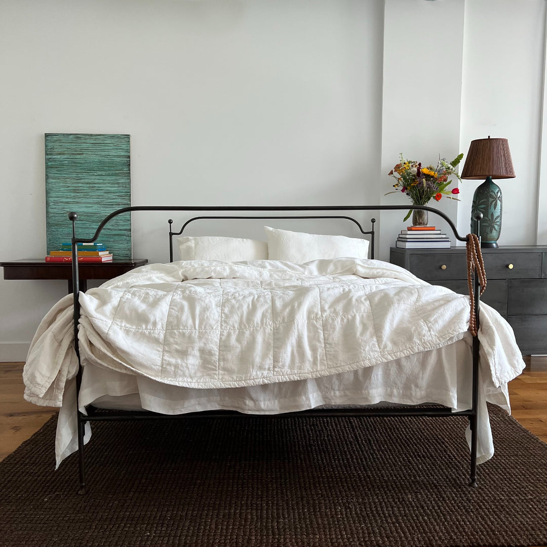 Organic Ivory 100% linen quilted coverlet