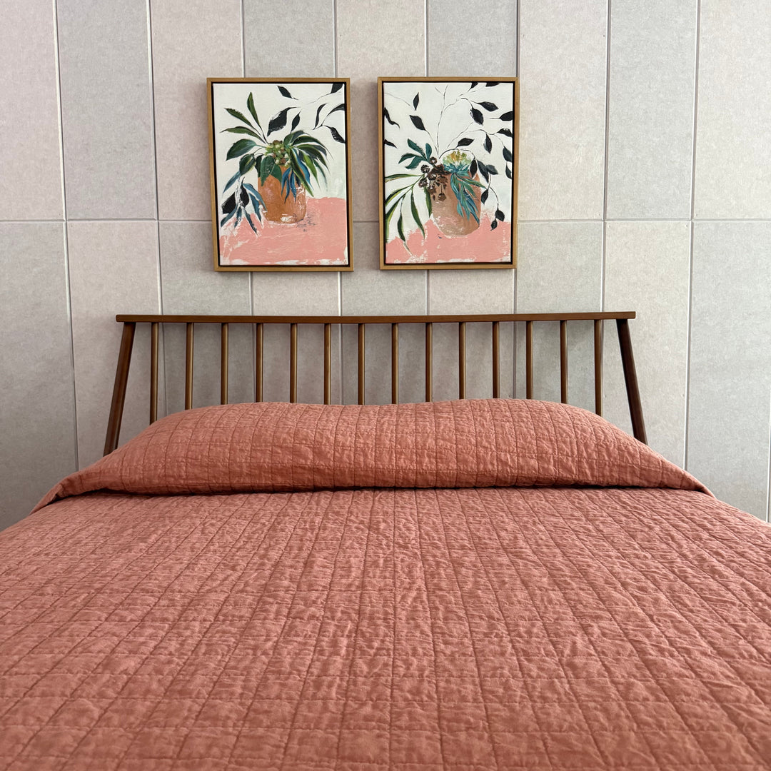 Rose Clay Quilted Linen Coverlet