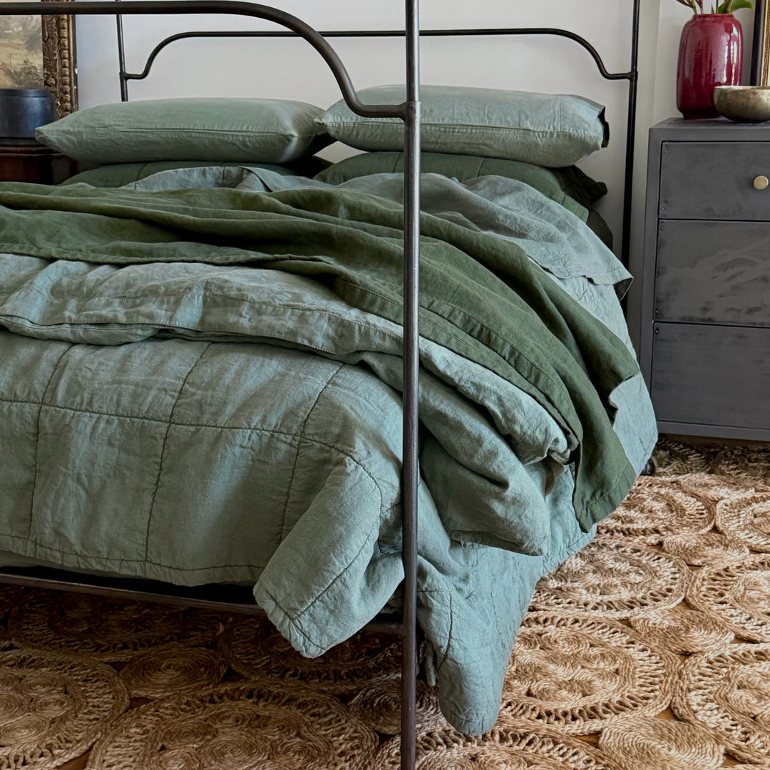 Sage Quilted Linen Coverlet