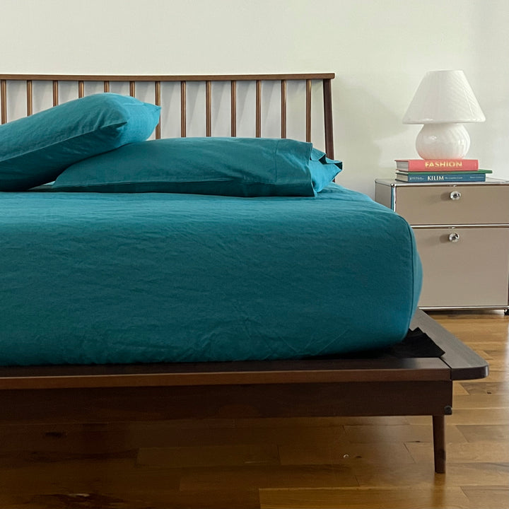 Teal Linen Fitted Sheet